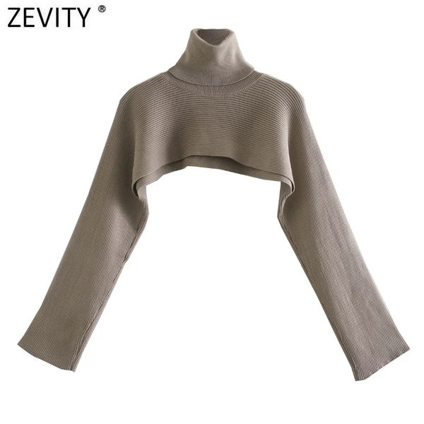 Zevity Frauen High Street Rollkragen Kragen Feste Lose Stricken Pullover Weibliche Lange Hülse Chic Pullover Herbst Wrap Tops S484 201128