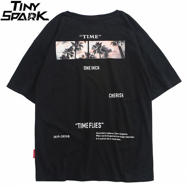 

hip hop t shirt men 2020 streetwear harajuku tshirt time flies print summer short sleeve t-shirt cotton fashion tees black 1005, White;black