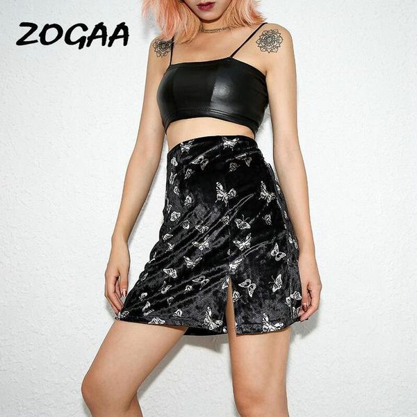 

zogaa women summer high waist mini skirts butterfly print velvet split party skirts slim casual black ladies zipper1