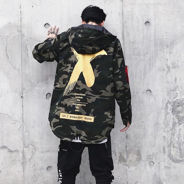 

men camouflage jacket x coat jackets hip hop camo sunday jackets us size s-xl1, Black
