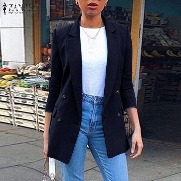 

zanzea 2020 fashion blazers women coat solid pockets overcoat long sleeve outwear winter chaquetas mujer casaco femme plus size, White;black
