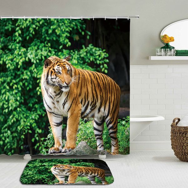 

2pcs / set of animal tiger funny cat shower curtain bath carpet set toilet cover bath mat cover bathroom pendant curtain