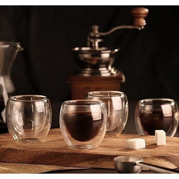 

100% new brand fashion 4pcs 80ml double wall insulated espresso cups drinking tea latte coffee mugs whiskey glass jllhau eatout