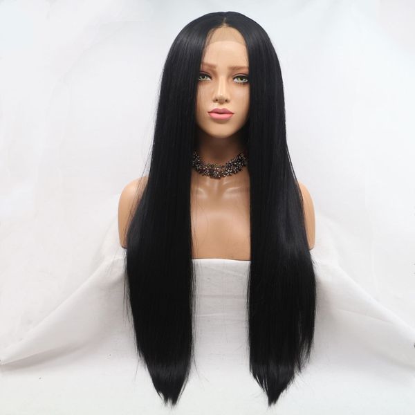 

marquesha long straight black synthetic lace front wigs for women replacement fashion wigs, Black;brown