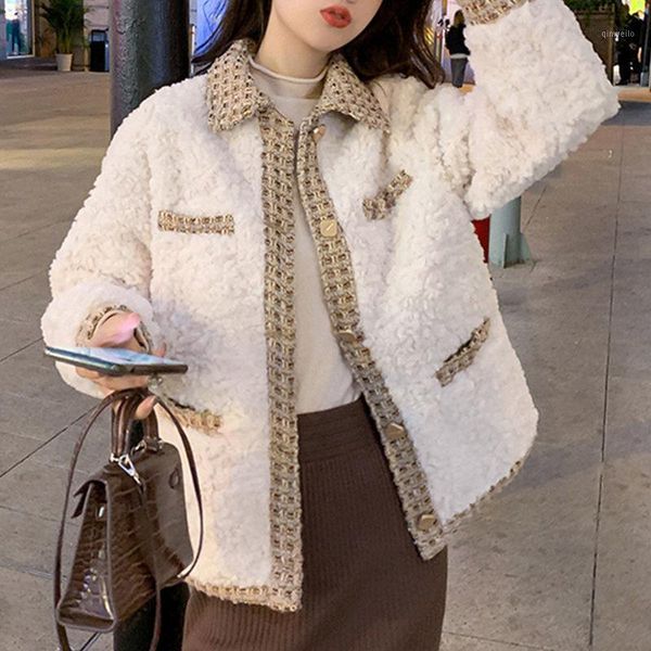 

fashion outerwear fur jacket women vintage stitching long sleeve jacket and coat ladies korean high street lady winter 20201, Black;brown