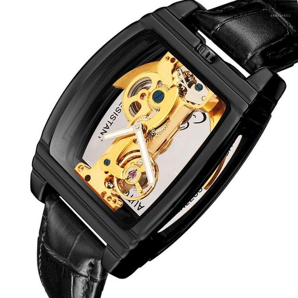 Orologi da polso Orologio meccanico automatico da uomo Steampunk scheletro a carica automatica in pelle Montre Homme1