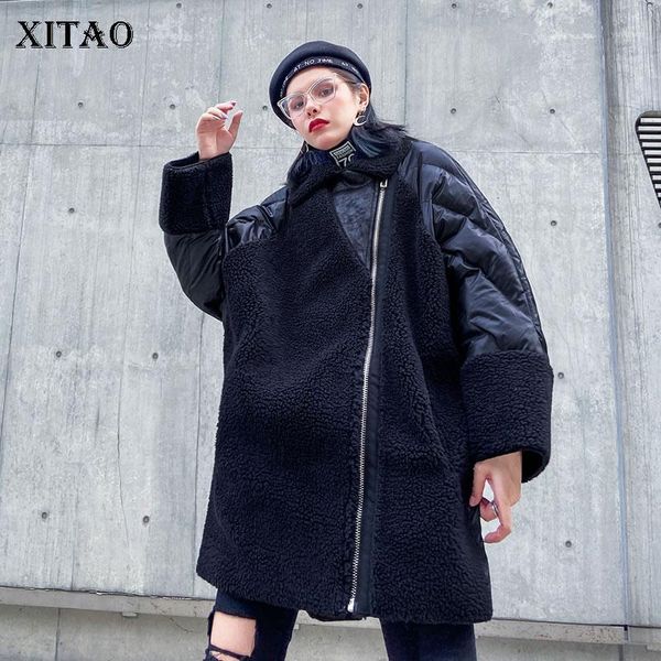 

xitao fashion stitching coat women streetwear plus size parka keep warm streetwear women trend zipper clothes gcc31131, Black