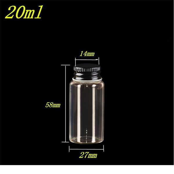 

27x58x14mm 20ml transparent clear mini glass bottles screw cap black aluminum glass jars empty vials 20ml glass bottl jlltwo