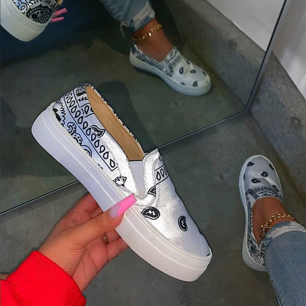 

2020 women flat loafers print vulcanized shoes summer spring women casual shoes round toe woman girls shoes dropship 1020, Black;white