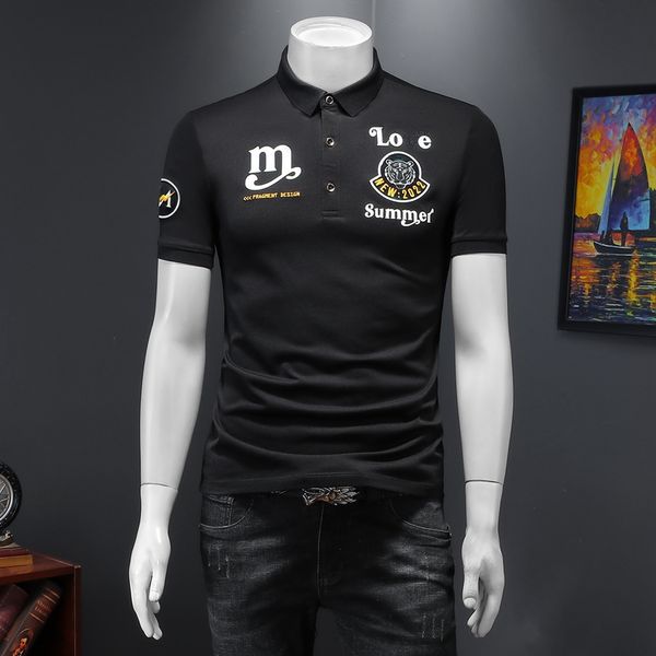 

2022 summer new men's lapel cotton embroidery polo shirt half-sleeve business casual printed large size, White;black