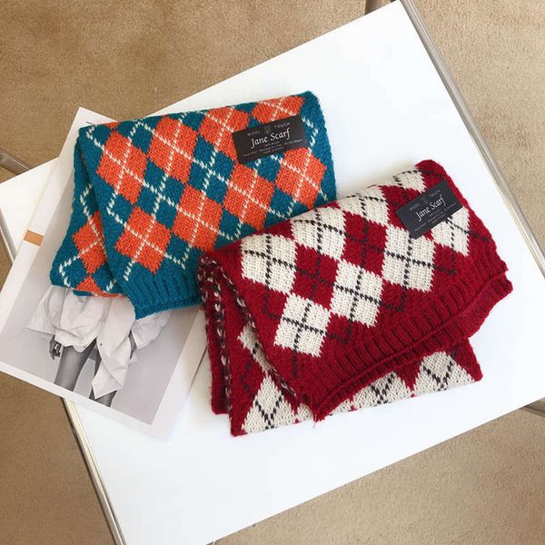 

multi baby scarf autumn color knitting warm boys and girls thickened plaid versatile fashion children's neck winter korean os8l, Red;brown