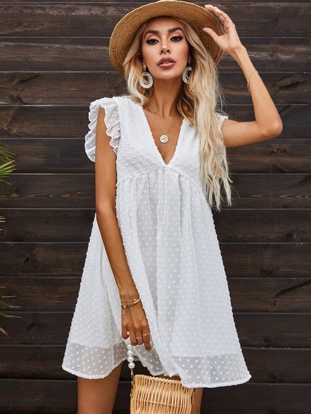 

swiss dot butterfly sleeve smock dress f0m7#, Black;gray