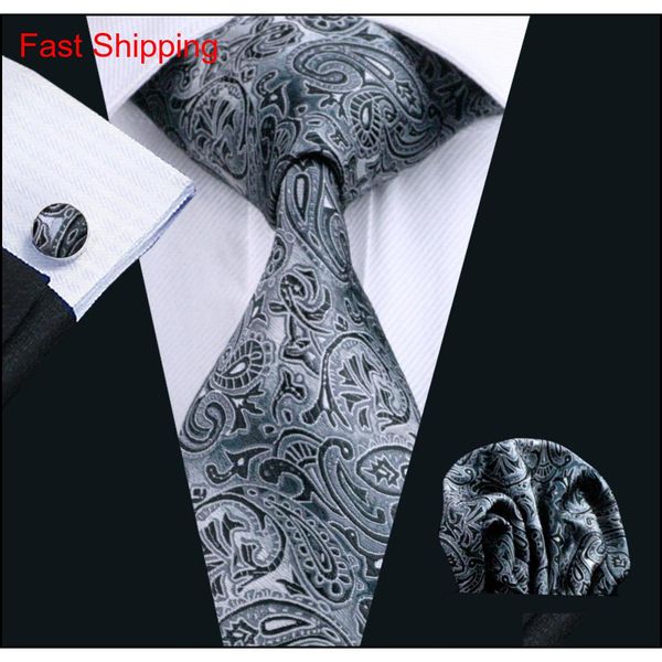

fast shipping mens ties black paisley silk tie hanky cufflinks set jacquard woven business fashion accessories n qylbur beauty888, Black;blue