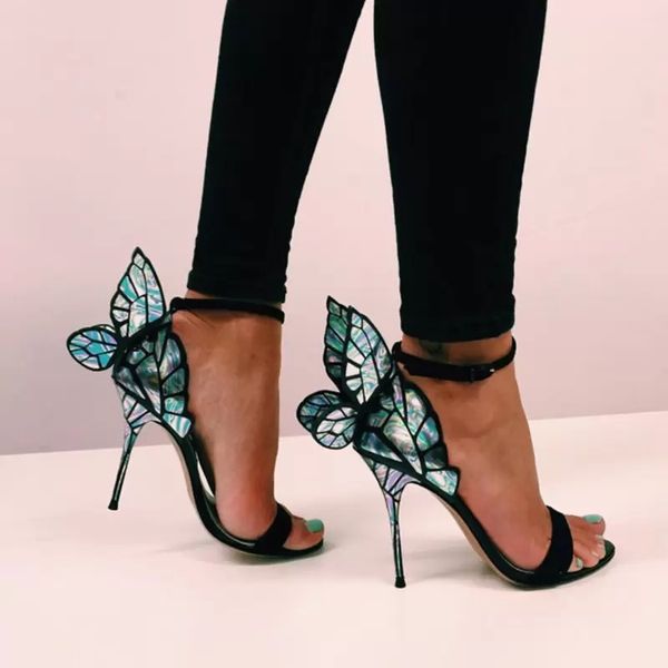 

sophia webster chiara butterfly sandals multi dress shoes summer genuine leather stiletto heels, Black