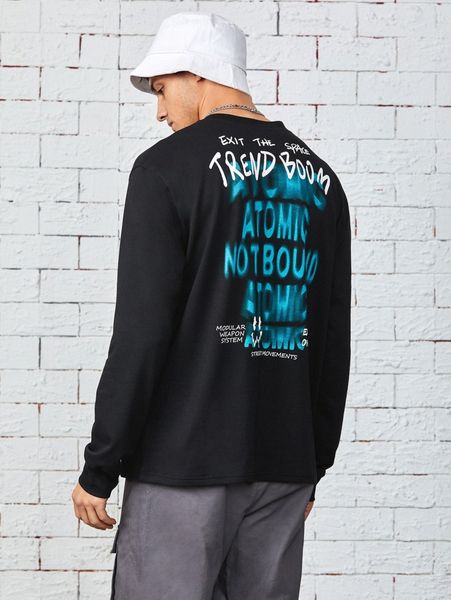 

men slogan graphic sweatshirt e3di#, Black