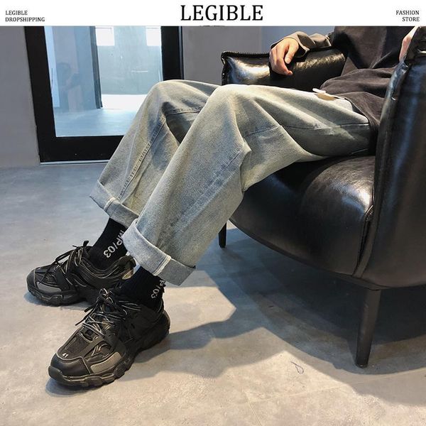 

legible fashion denmin pants for men korean straight jeans men 2020 harajuku solid casual pants1, Blue