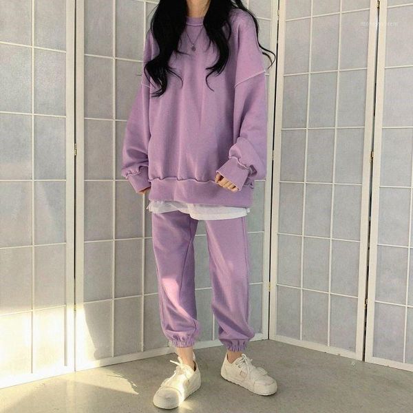 

2020 autumn winter new suits thickened pullover o-neck women's suit sports and leisure two-piece trousers sets wholesale1, Gray