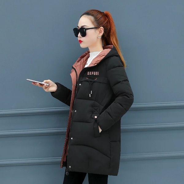 

2021 newplus size women long jacket hooded winter women's coat collar cotton padded female thick woman v0qz, Black