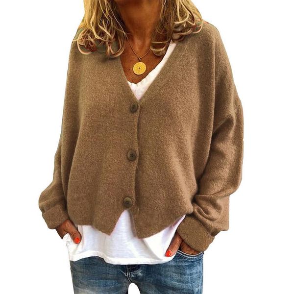 

trendy women cardigan sweater v neck solid loose knitwear single breasted casual knit cardigan outwear winter jacket coat, White;black