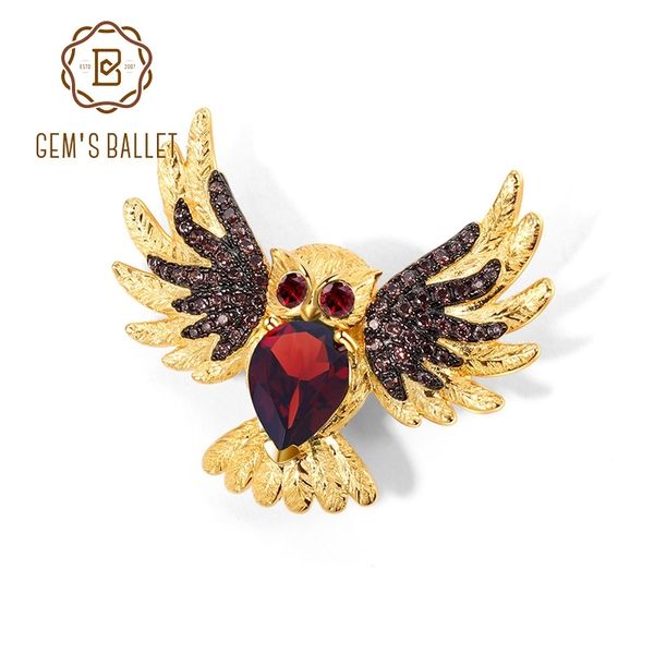 

gem's ballet delicate owl brooches 925 sterling silver fine jewelry natural red garnet gemstones animal brooch & pins for women 201009, Gray