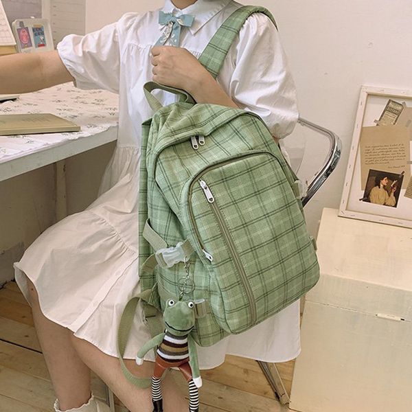 

pendant backpack women 2020 new fashion plaid shoulder bags casual preppy style cute canvas school backpacks for teenager girls c1223