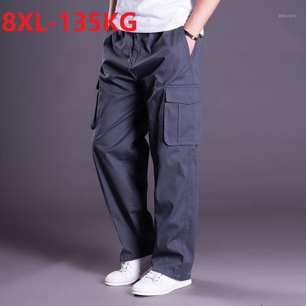 

spring winter men cargo pants thick plus size 8xl safari style pockets pants out door straight black loose elasticity 601