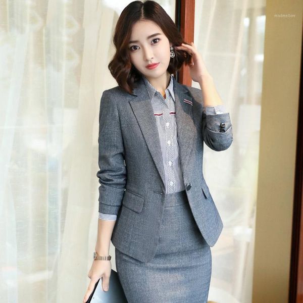 

two piece dress brand blazer suit set for woman profession temperament office lady skirtsuit long sleeve work suits business women1, White