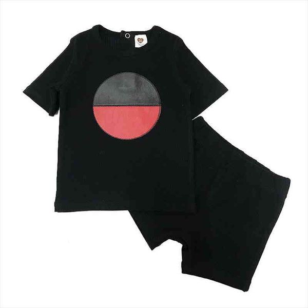 

clothes 2pcs set ribbed kids clothes boy girls round neck black set circle patches for summer, White