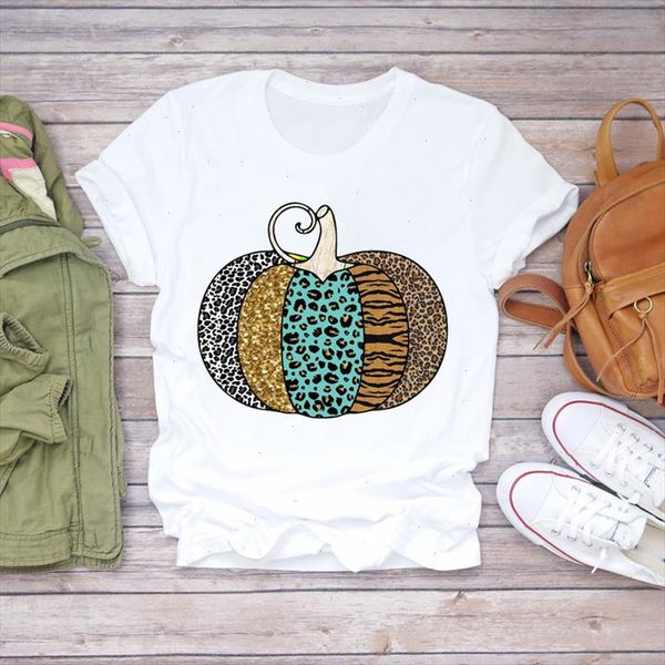 

women t shirts pumpkin leopard season fall thanksgiving halloween print lady womens graphic t shirt female tee t shirt, White