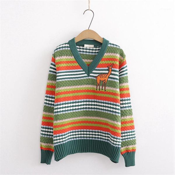 

2020 christmas deer embroidery cute women's pullovers long sleeve v-neck autumn/winter festival women cotton sweaters1, White;black