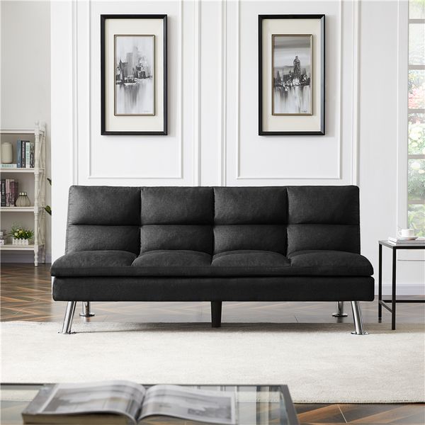 

us stock relax lounge futon sofa bed sleeper black fabric sofa fast shipping