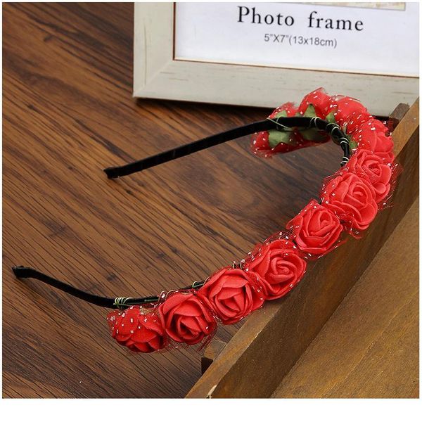 

haimeikang bezel for girls hair accessories flower hairband wreath headdress romantic headband red color bridal qyluid