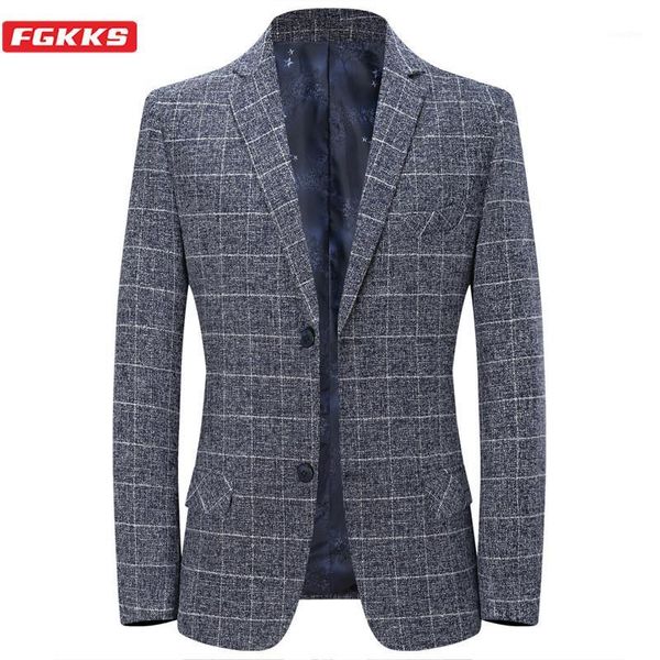 

fgkks fashion men lattice british style suit autumn new retro gentleman style custom men's suits blazer men 1, White;black