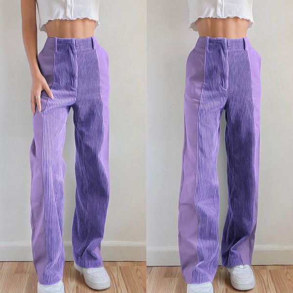 

stitching corduroy high waist straight tube slim casual pants for women winter high waist pants new y2k jeans vintage jeans, Blue