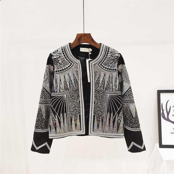 

2020 spring autumn industrial sequin jacket embroidery jackets short coat casual fashion coats and jackets women casacos1, Black;brown