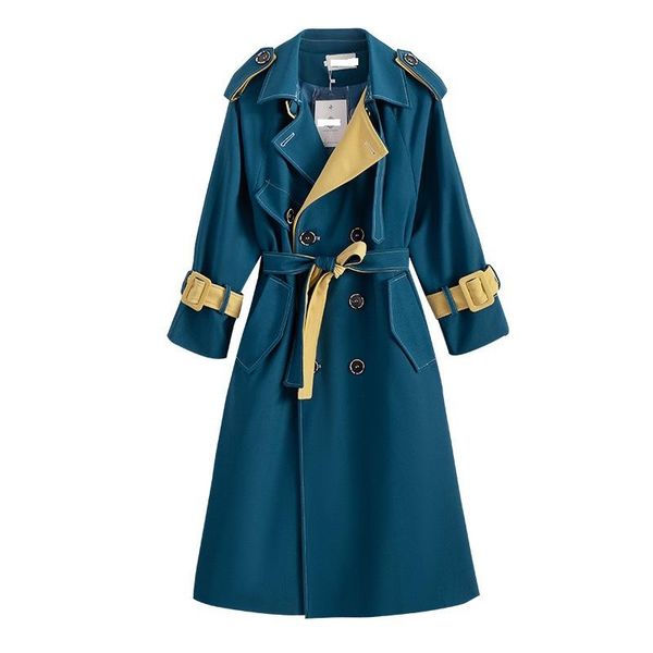 

women's trench coats autumn and winter style small waist temperament knee-length blue windbreaker mid-length british, Tan;black