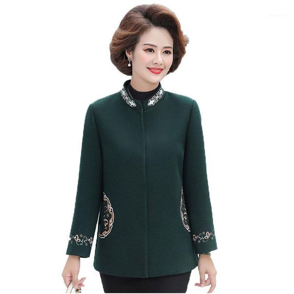 

fashion embroidery woolen jacket blended woolen coat middle-aged and elderly women's autumn and winter jackets female w1111, Black