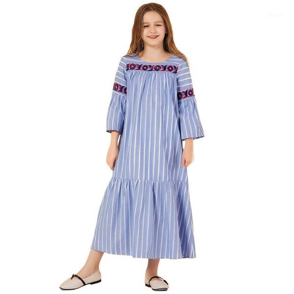 

muslim children abaya dress kids girls striped long sleeve kaftan jilbab islamic embroidery robe arab party cocktail abayas gown1, Red