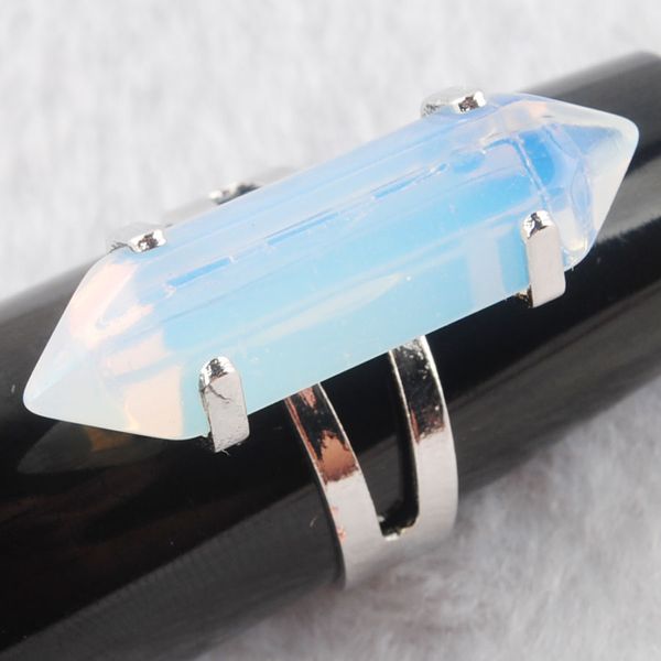 WOJIAER Anello unico per le donne Perline di pietra opalite naturale esagonale Anelli Gioielli per feste color argento X3012