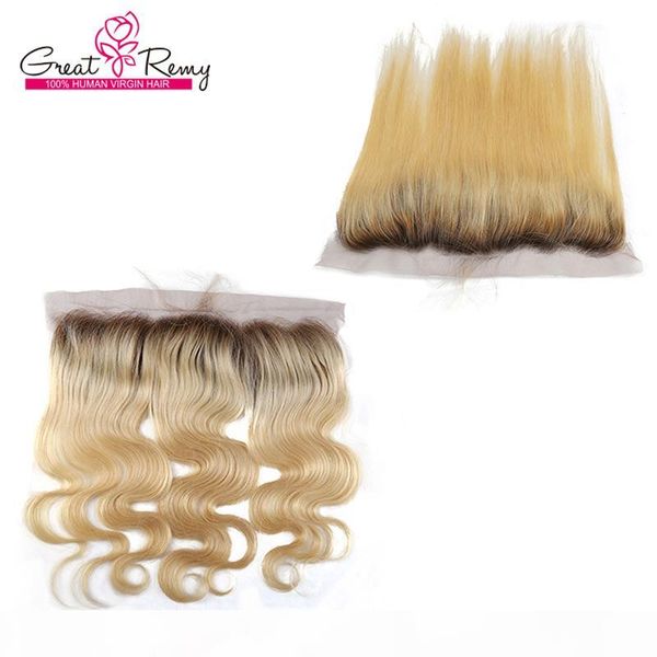 

ombre color #1 613 honey blonde frontal closure brazilian body wave straight remy human hair extension greatremy, Black