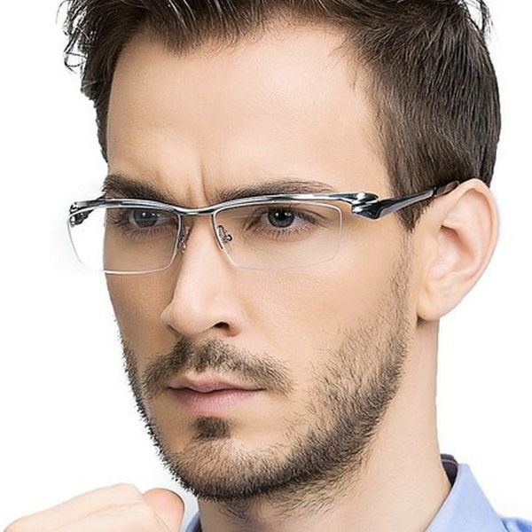 

mincl/brand pure titanium ultra light tint glass men stylish eye glasses frame diamond trimmed clear lenses men eyeglasses fml t200428, Silver