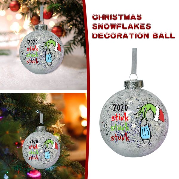 

2020 stink stank stunk christmas ball grinch hand christmas tree decor ball bauble silver pvc hanging ball ornaments decorations