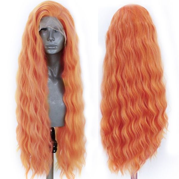 

charisma orange wig long body wave synthetic lace front wig for women natural hairline high temperature hair lace wigs, Black;brown