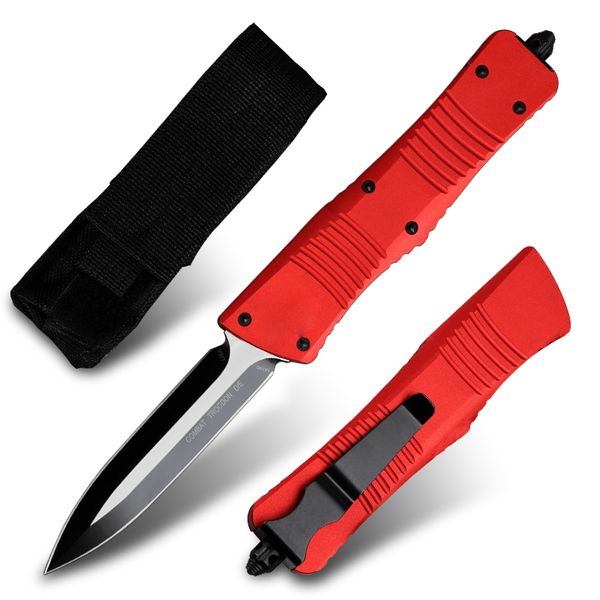 

mt m390 steel automatic knife military tactical camping tool hunting self defense survival combat knife red aviation aluminum handle otf man