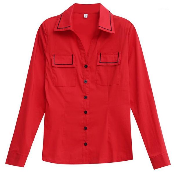 

korean style autumn 2020 fashion women's long sleeves turn down collar shirt office ladies shirts blouse a36001, White