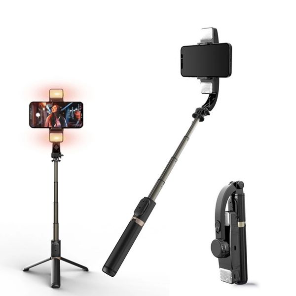 Gimbal Handheld Stabilizer Celular Vídeo Gravação Telefone Anti-Agitação Dobrável Tripé Rolamento 360 Ângulo Bluetooth Suporte Remoto Controle Remoto Encerre a luz de preenchimento para telefone inteligente