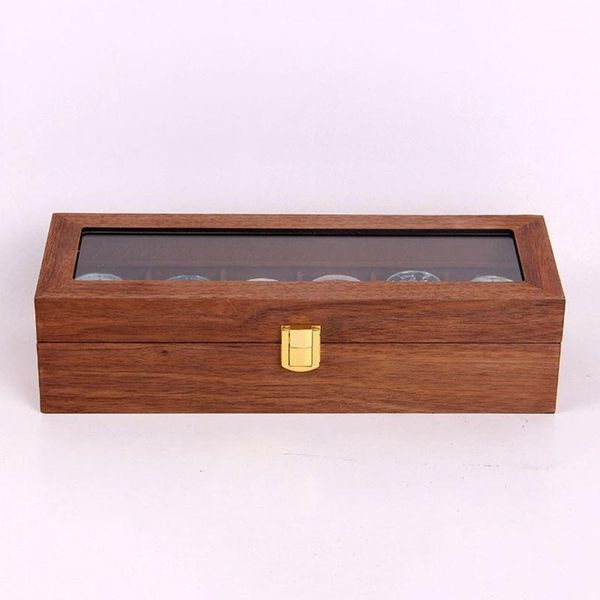 

6 slots wooden case watch dial wood storage box with lock fashion watches gift jewelry display boxes 19qc1, Black;blue