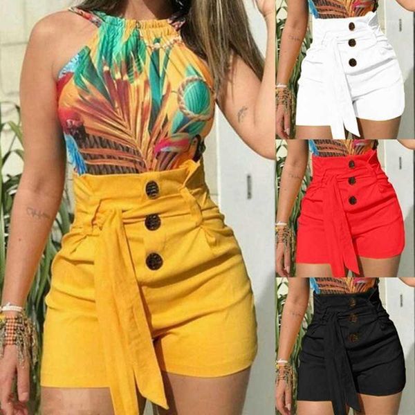 

women's shorts 4 colors plus size women summer vacation beach leisure 5xl 4xl big mini short button high waist belted short1, White;black