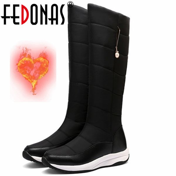 

fedonas 2020 winter warm fashion genuine leather women's boots comfortable wedged shoes for women party shoes woman 1026, Black