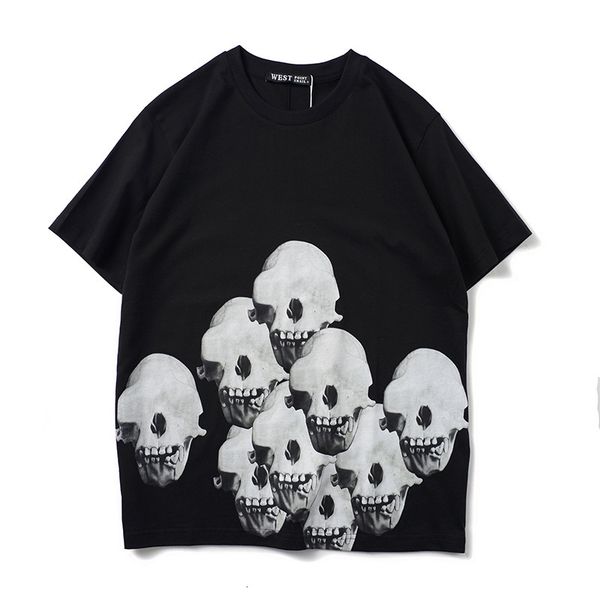 

2021 new luxury men novelty high full skull head t shirts t-shirt hip hop skateboard parkour street cotton t-shirts tee n155 43zd, Black